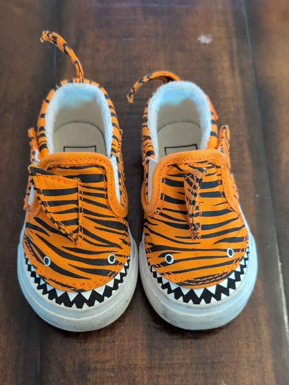Vans Orange & Black Tiger Shark Slip-On Baby Shoes